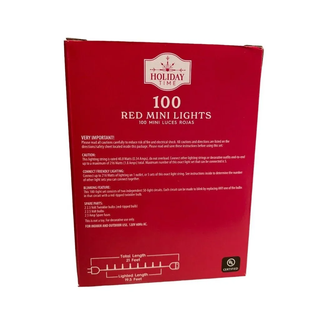 Holiday Time 100 Traditional Red Mini String Lights Patio Wedding Christmas